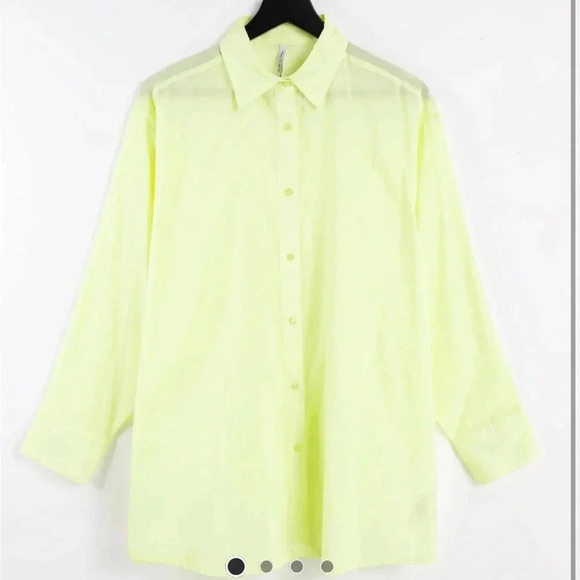 ASOS As You Lemon Yellow Semi-Sheer Cotton Button Up Shirt - Picture 1 of 6